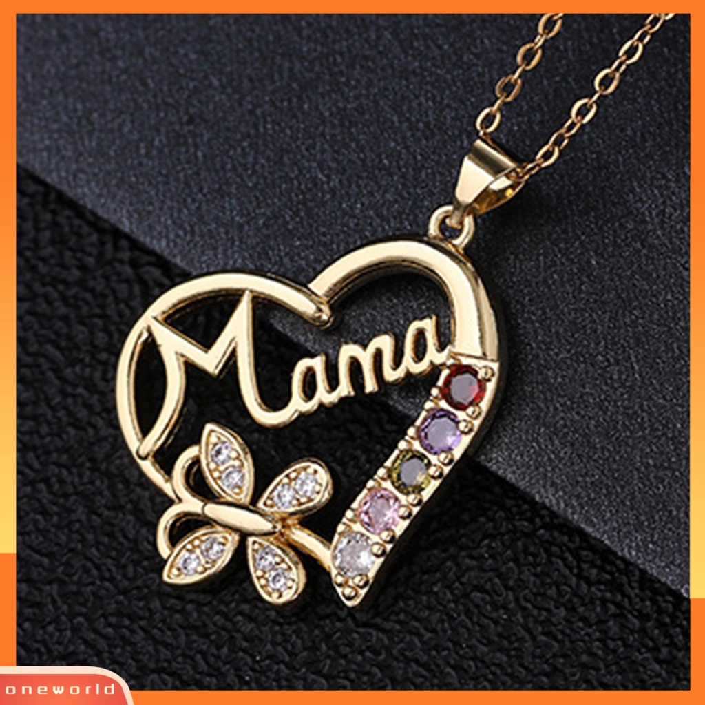 [EONE] Pesona Kalung Electroplating Shiny Rhinestone Cubic Zirconia Geometris Leher Dekorasi Tahan Luntur Cinta Hati Ibu Liontin Kalung Hadiah Hari Ibu