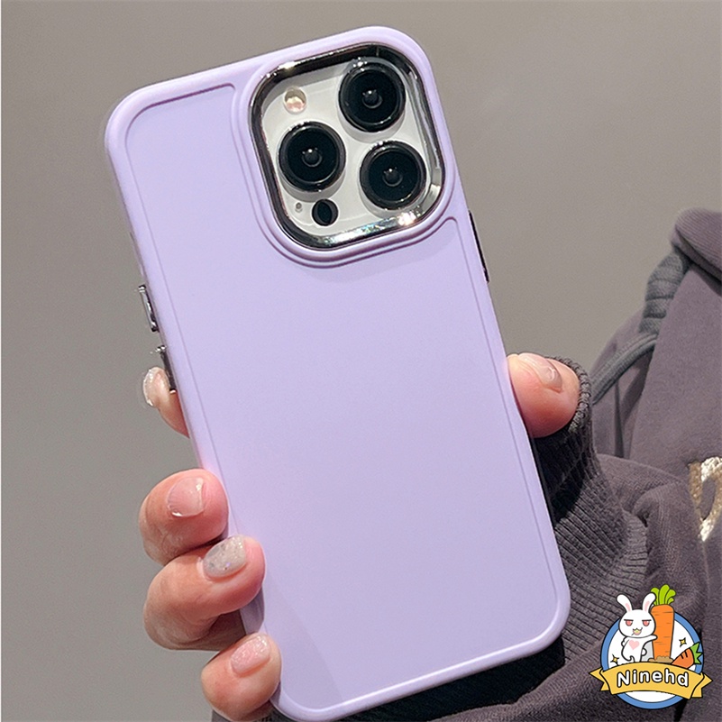 IPHONE Casing 2in1 Kompatibel Untuk Iphone14 13 12 11 Pro Max X Xr Xs Max 8 7 6 6s Plus SE 2020 Macaron Sederhana Warna Solid Lensa Dilapisi Casing Ponsel Shockproof Pelindung Ponsel Cover