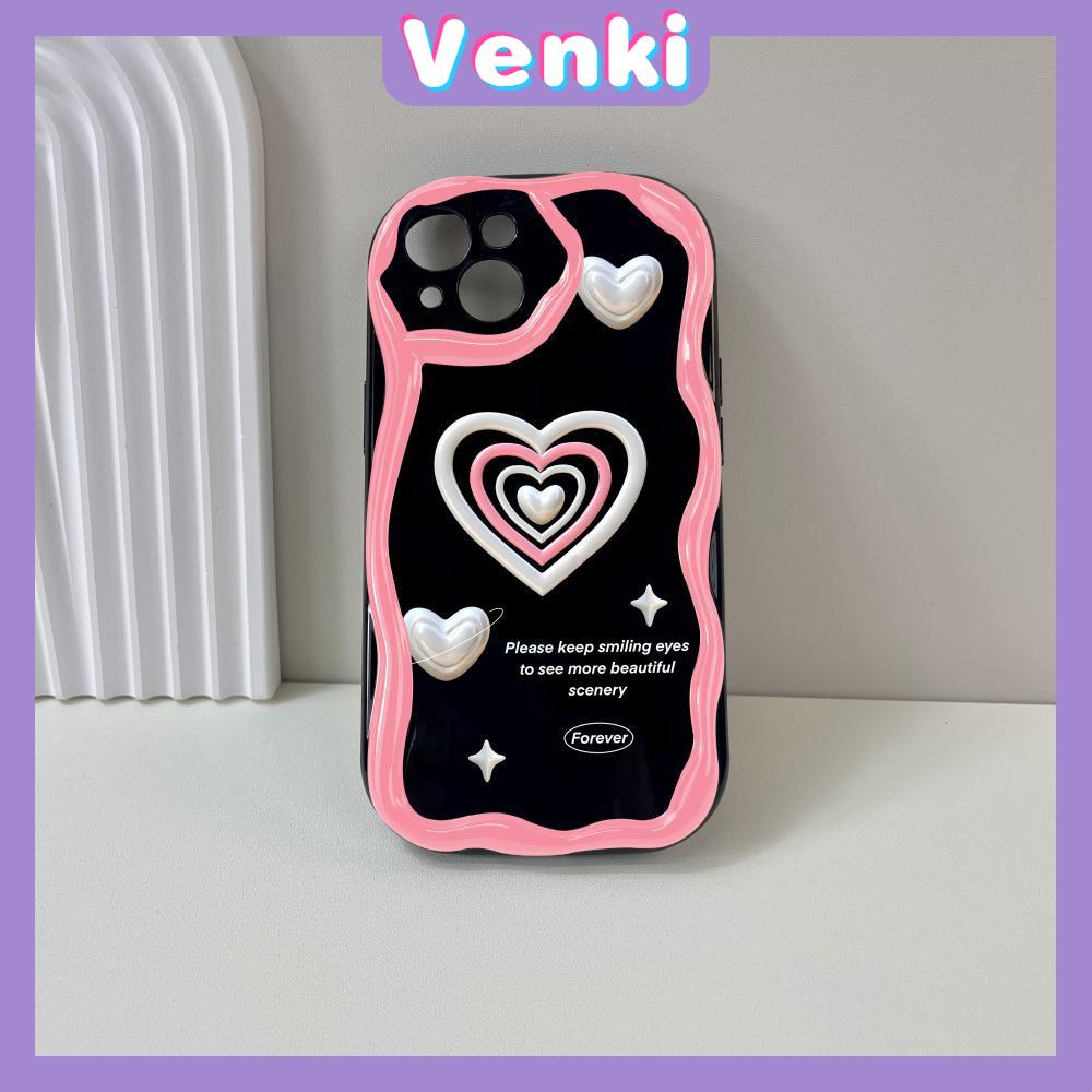 VENKI - For iPhone 11 iPhone Case 3D Curved Edge Wave TPU Airbag Shockproof Camera Cover Glossy Black Heart Shape Compatible with iPhone 14 13 Pro max 12 Pro Max xr xs max 7 8Plus