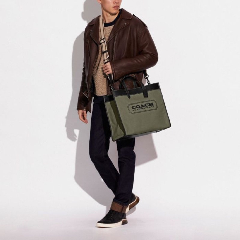 Coach Field Tote 40 In Organic Cotton Canvas With Coach Badge (CC 077) new arrival