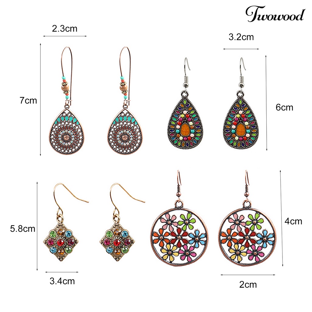 Twowood Anting Retro Bohemian Vintage Ear Ring Menjuntai Eardrop Untuk Ruang Ganti