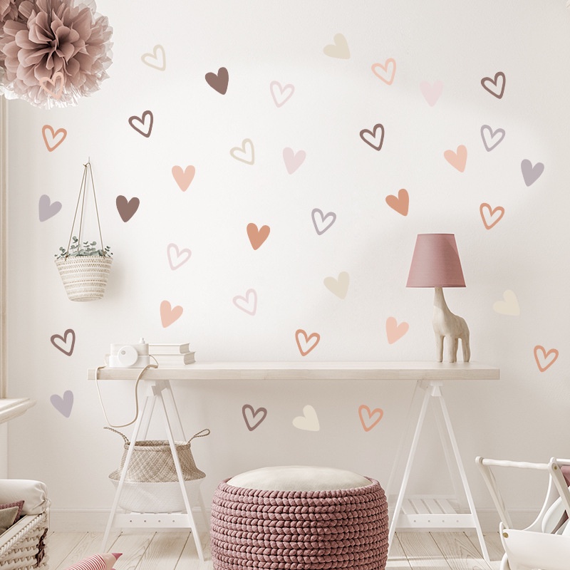 3lembar Tahan Air Debu-Bukti Wallstiker Mudah Bongkar Stiker PVC Bohemian Cinta Hati Wallpaper Kamar Tidur Hangat Dekorasi Decal Self Adhesive Art Aplikasi Dinding