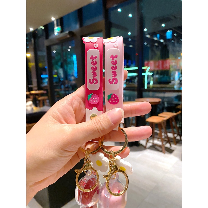 3d Manis Transparan Dibungkus Strawberry Beruang Kait Gantungan Kunci Anti Hilang Tali Mobil Rumah Gantungan Kunci Tas Ponsel Case Bluetooth Earphone Cover Liontin Hadiah