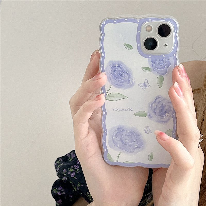 [INS Wave] Purple Rose Soft TPU Case HP iP iPhone 11 12 13 14 Pro Max7 8+Plus SE 2020 X XS XR Max Gadis Wanita Bening FTD Casing Apple