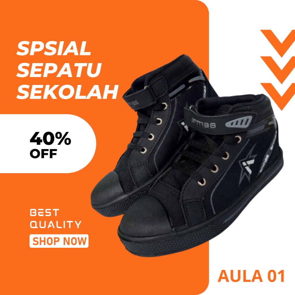OUTSOLE -  Kuat  Sepatu Sekolah Anak Laki Laki Sd Warna Hitam Polos Merk Armas
