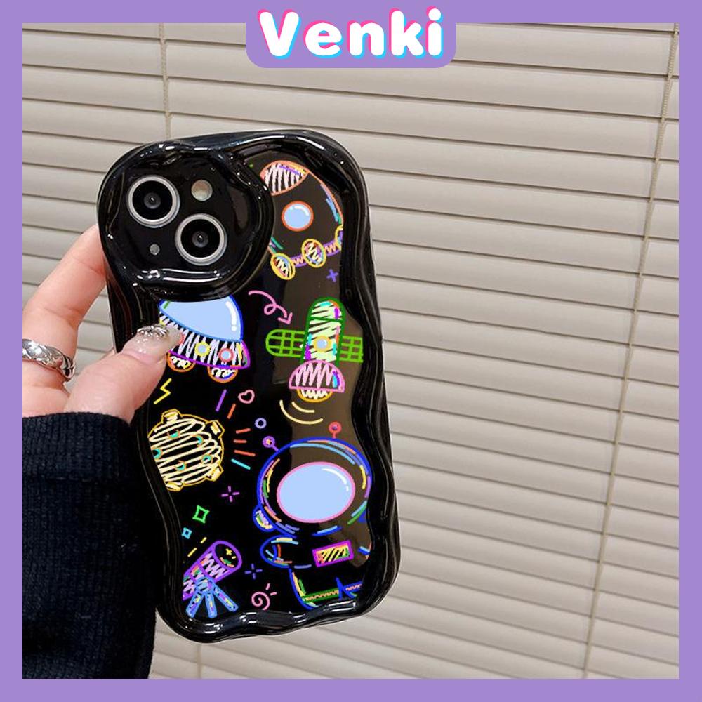 VENKI - For iPhone 11 iPhone Case 3D Curved Edge Wave Glossy Black TPU Airbag Shockproof Camera Cover Line Space Compatible with iPhone 14 13 Pro max 12 Pro Max xr xs max 7 8Plus