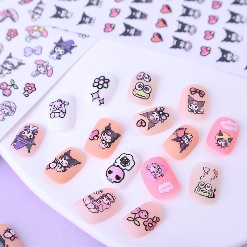 [Harga Grosir] [Unggulan] 1lembar Kartun Lucu Kuromi Melody Nails Stiker 3D Sanrio Anime Nail Tape Perekat Transfer Air Nail Decal Manicure Art Dekorasi Alat Makeup Kuku