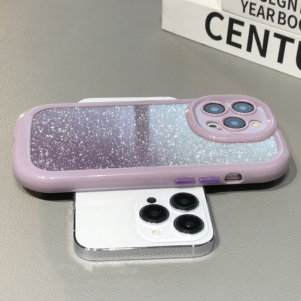 Casing Ponsel Bingkai Oval Glitter Hijau Mint Lucu Untuk iPhone 14 Pro 13 12 11 Pro Max Warna Permen Shockproof Bumper Penutup Belakang