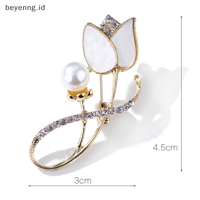 Beyen Mutiara Berlian Imitasi Tulip Bunga Bros Pin Perhiasan Pakaian Dekorasi Unisex ID