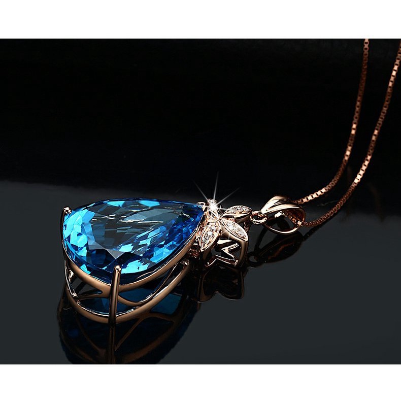 Goldkingdom Aksesoris Perhiasan Fashion Ready Stock Drop Pear-Berbentuk Carat Swiss Blue Topaz Pendant Micro-set Rose Gold Kalung