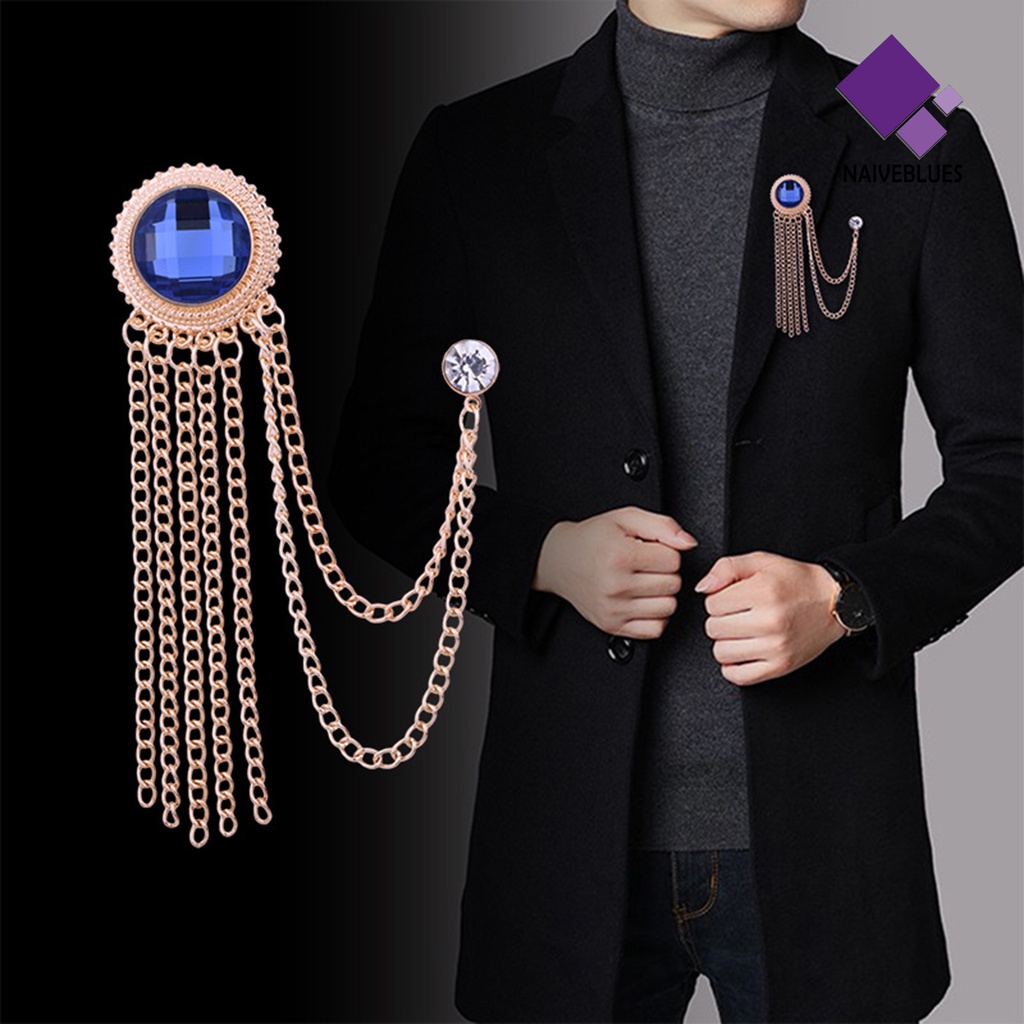 &lt; Naiveblues &gt; Lencana Pin Rantai Berkilau Electroplating Hias Vintage Up Colorfast Suit Rumbai Pin Perhiasan