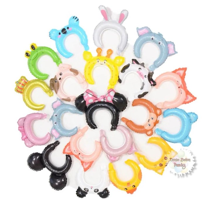 Balon Foil Bando Karakter Animal / Headband Balloon / Balon Bandana