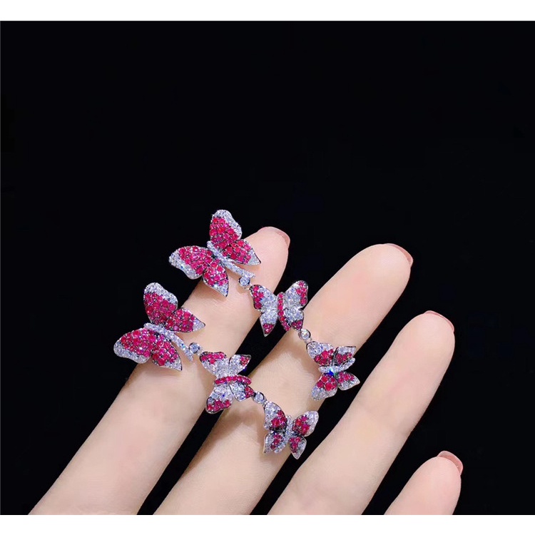 Goldkingdom Fashion Perhiasan Aksesoris Ready Stock Tiga Kupu-Kupu Anting Anting Anting Handmade Hias Berlian Mikro Bertatahkan Earstuds Perempuan