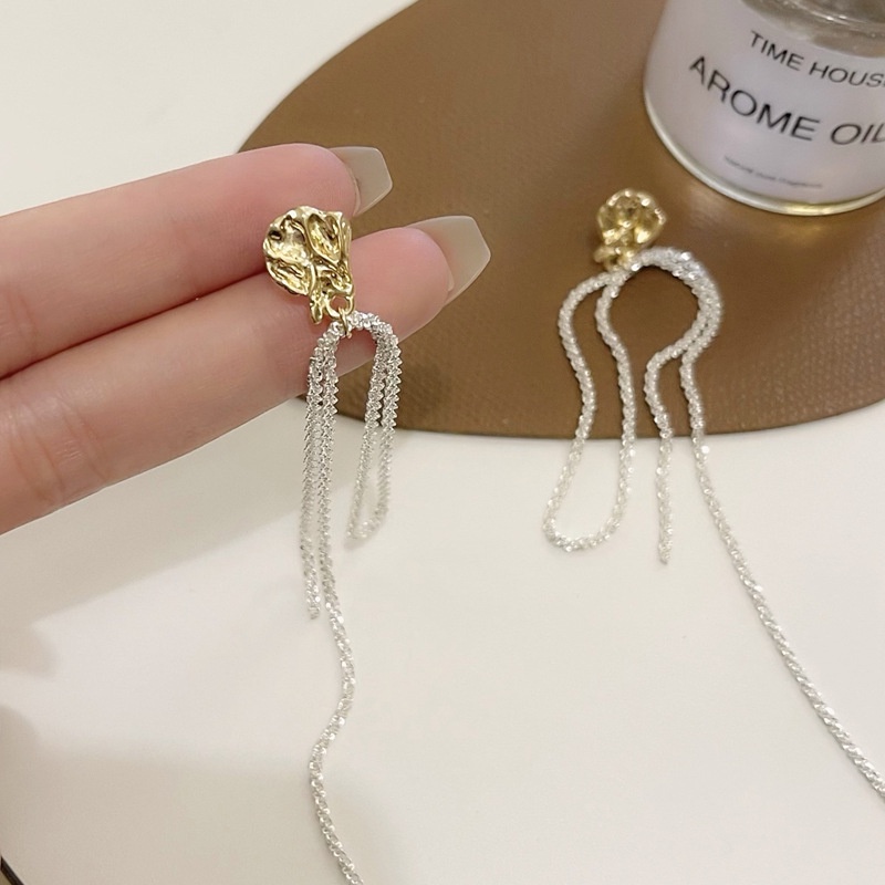 S925 Perak Jarum Sederhana Panjang Su Anting-Anting Masih Kepribadian Tidak Teratur Geometris Anting-Anting Niche Desain Baru Pasang Anting-Anting