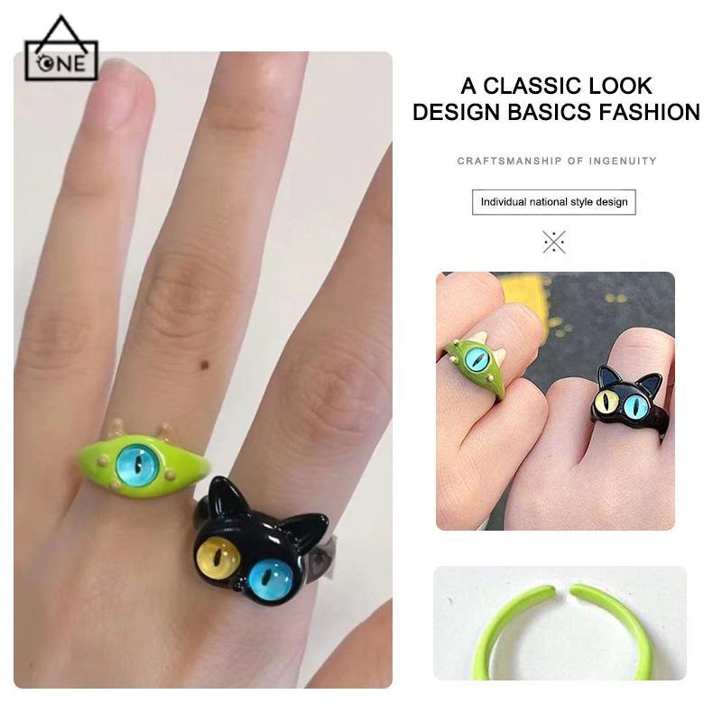 COD❤️Fashion Indah Resin Besar Bermata Biru Kucing Hitam Wanita Perhiasan Hadiah-A.one