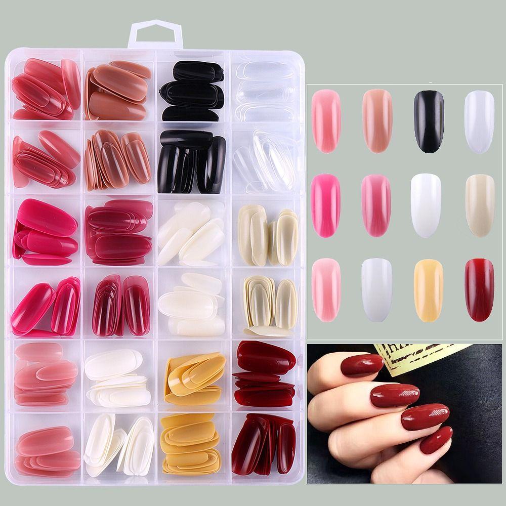 AUGUSTINA Agustina Tambalan Kuku Panjang Mix Gaya Elegent Detachable Artificial Ultra-Tipis Wearable Full Cover Nail Art Tips