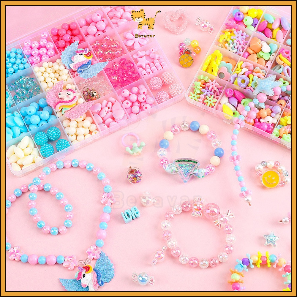 ID Bevavar Mainan Edukasi kreatifitas anak Meronce Gelang/big beaded set Kotak Manik Meronce/set DIY kalung/gelang/cincin anak