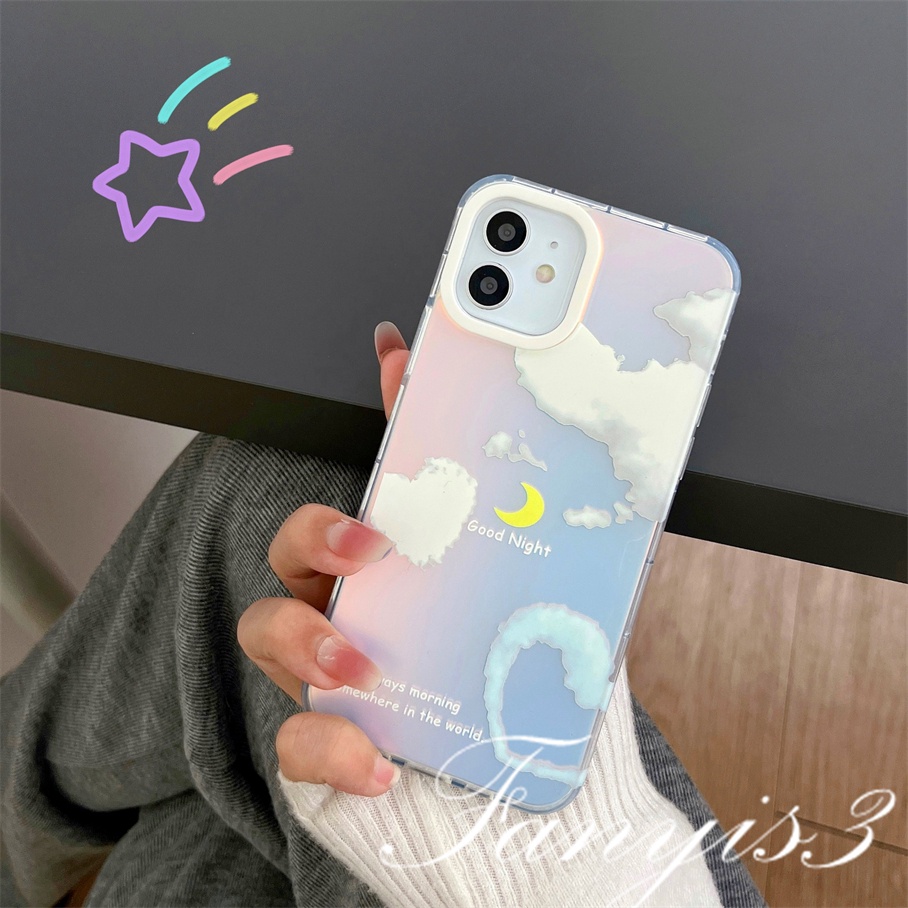 Compatible For IPhone 14 13 12 11 Pro Max X XR Xs Max 8 7 Plus SE 2020 Kompatibel Untuk Hati Berbentuk Awan IMD Laser Gradiasi Ponsel Case TPU Lembut Shockproof Cover Pelindung