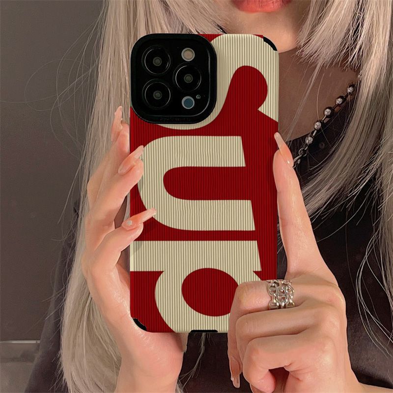 Lamb Skin Fashion Cool Red Sup Soft Case IPhone 6S 7 Plus 8 Plus X XS XR XS Max 11 13 12 14 PRO Max 14 Plus 12 13 mINI SE Phone Case Black for Women GIRL