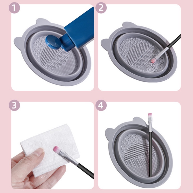 Sikat Lipat Silikon Bentuk Telinga Kelinci Cuci Mangkok/Reusable Beauty Egg Cleaning Pad/Brushes Makeup Scrubbe Board