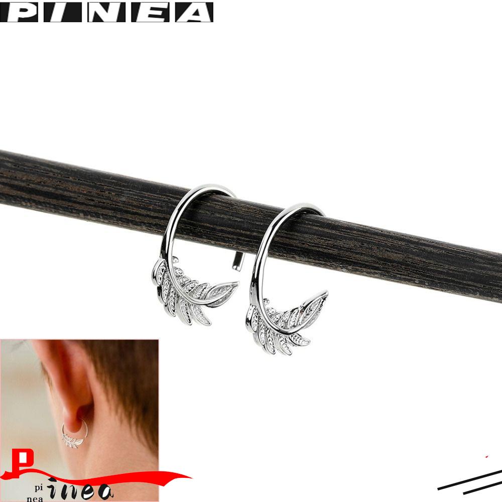 Nanas Tiny Leaf Ear Hoop Daily Party Anting Daun Warna Silver