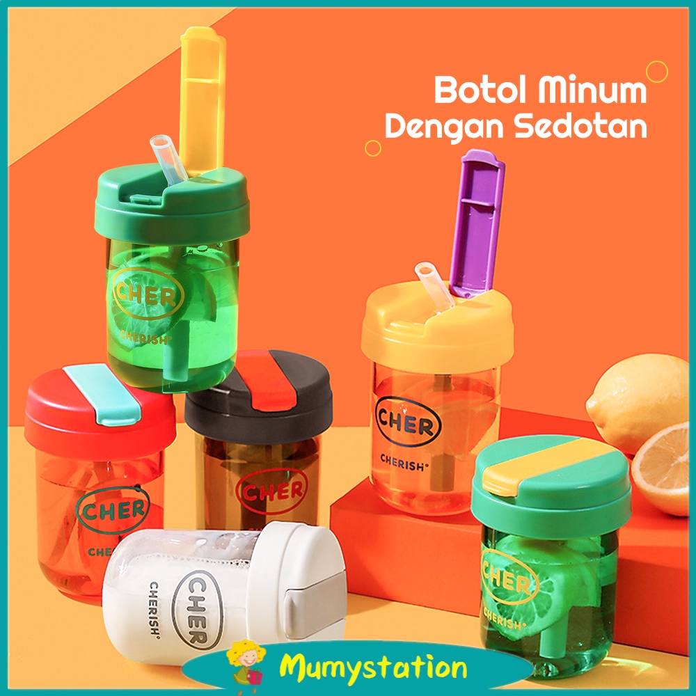 Mumystation botol minum cher portable 300ml Dengan Sedotan Anti Bocor / botol minum anak Sedotan botol