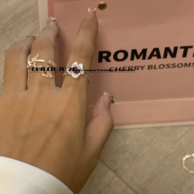 Cincin Geometris Bunga Bahan Alloy Zircon Fashion Untuk Wanita