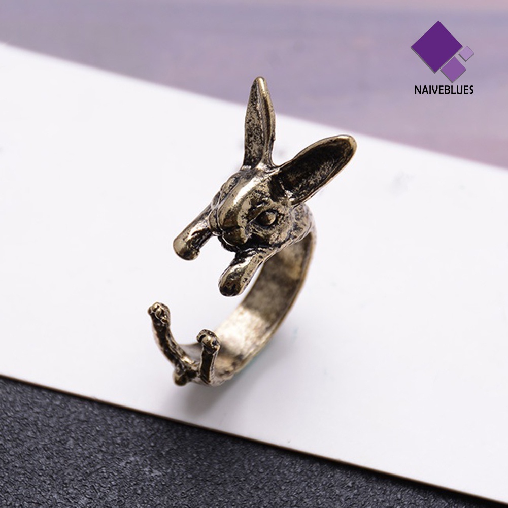 &lt; Naiveblues &gt; Vintage Rabbit Mid Finger Knuckle Opening Ring Pasangan Perhiasan Hadiah