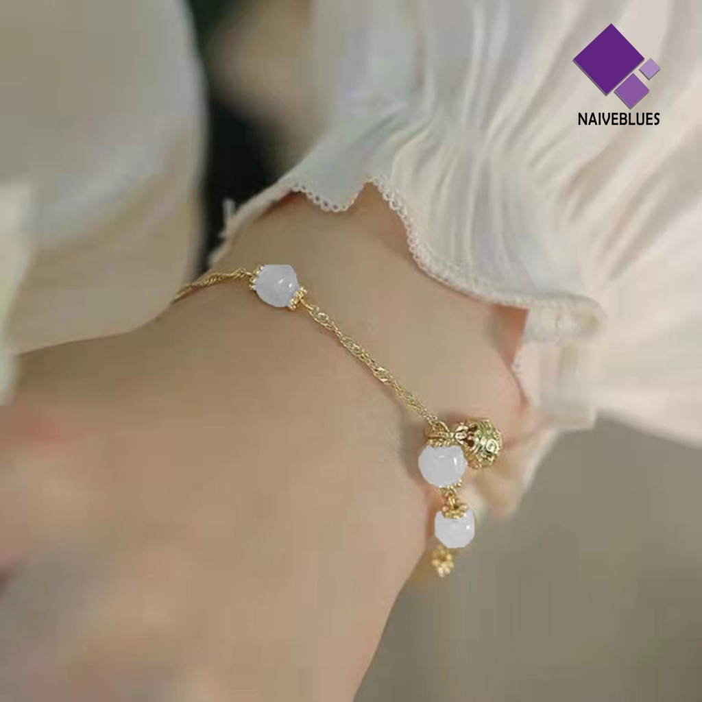 &lt; Naiveblues &gt; Beads Bracelet Dekorasi Tahan Karat Liontin Beruntung Wanita Pria Gelang Romantis Untuk