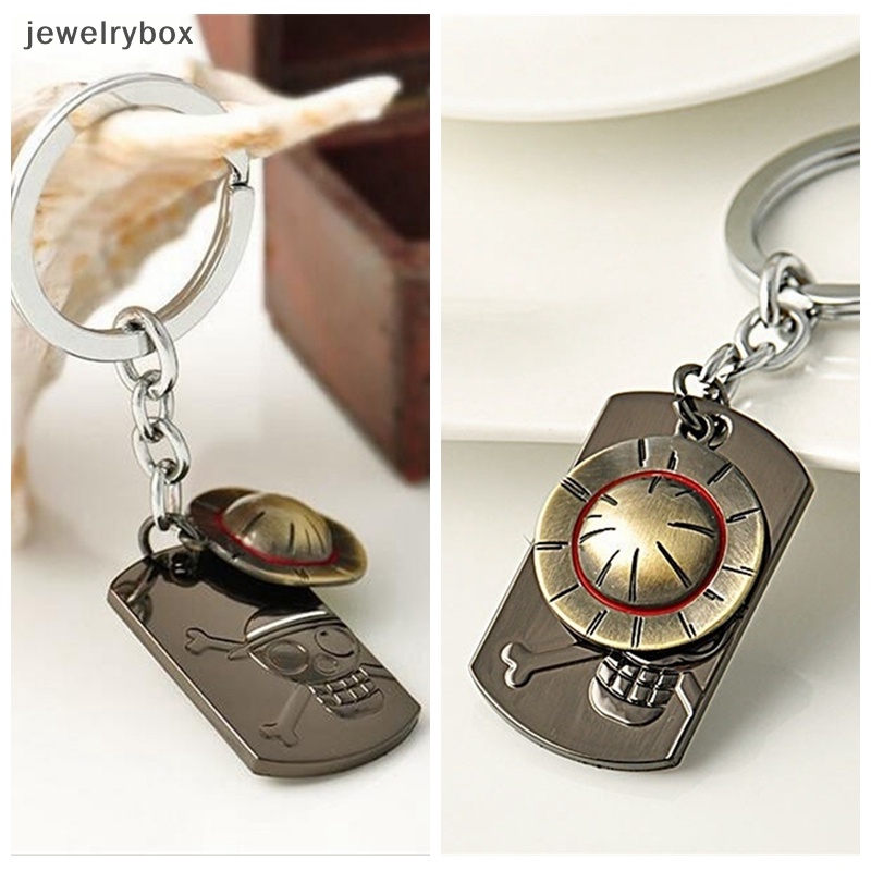 [jewelrybox] Fashion Anime One Piece Luffy Topi Jerami Tengkorak Stainless Steel Gantungan Kunci Key Ring Butik