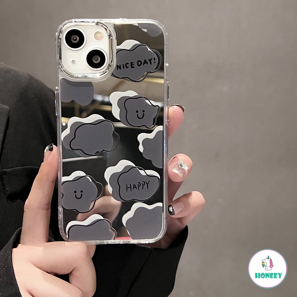 IPHONE Korea INS Cute Cloud Smile Phone Case Kompatibel Dengan Iphone13 12 14 11 Pro Max 14 12 Pro Fashion Cermin Shockproof Lembut Penutup Belakang