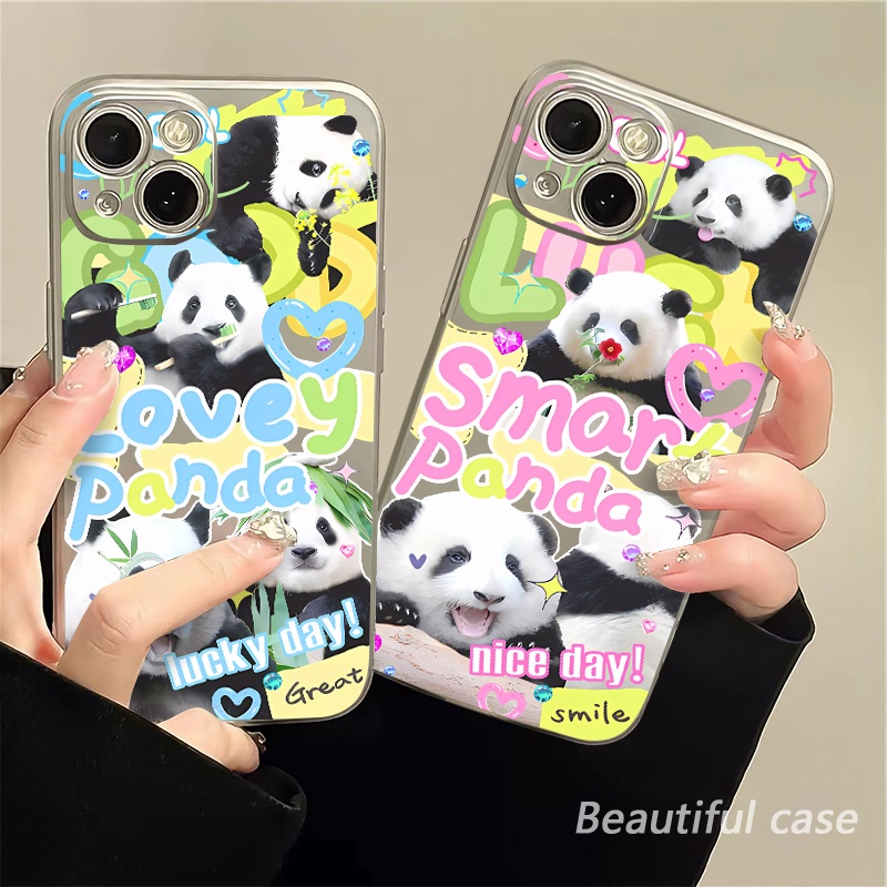 IPHONE Soft Electroplate Case Kompatibel Untuk Iphone14 13 12 11 Pro XS Max Panda Lucu Kupon Casing XR X8 +7 6S Plus Mini TPU Silikon Shockproof Phone Cover