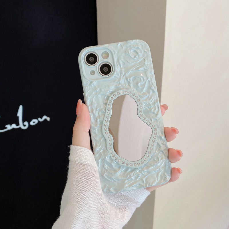 【Rose Flower Mirror】Fashion Pretty Make up Bling Silicone Case for iPhone 11 12 13 14 Pro Max Phone Case for Women Girl Gift Pink Ins