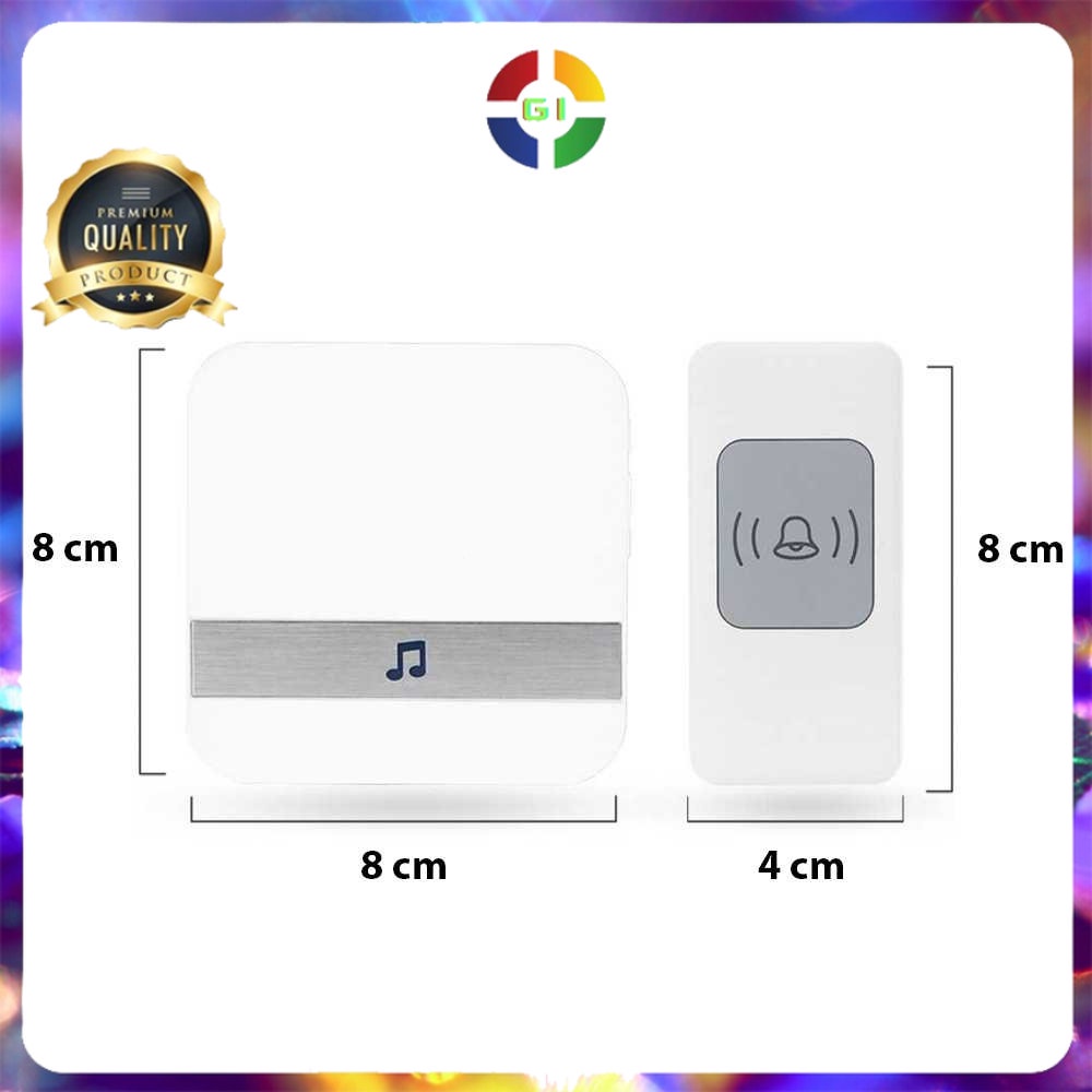 Bel Pintu Wireless Doorbell Waterproof 1 Receiver 433Mhz White