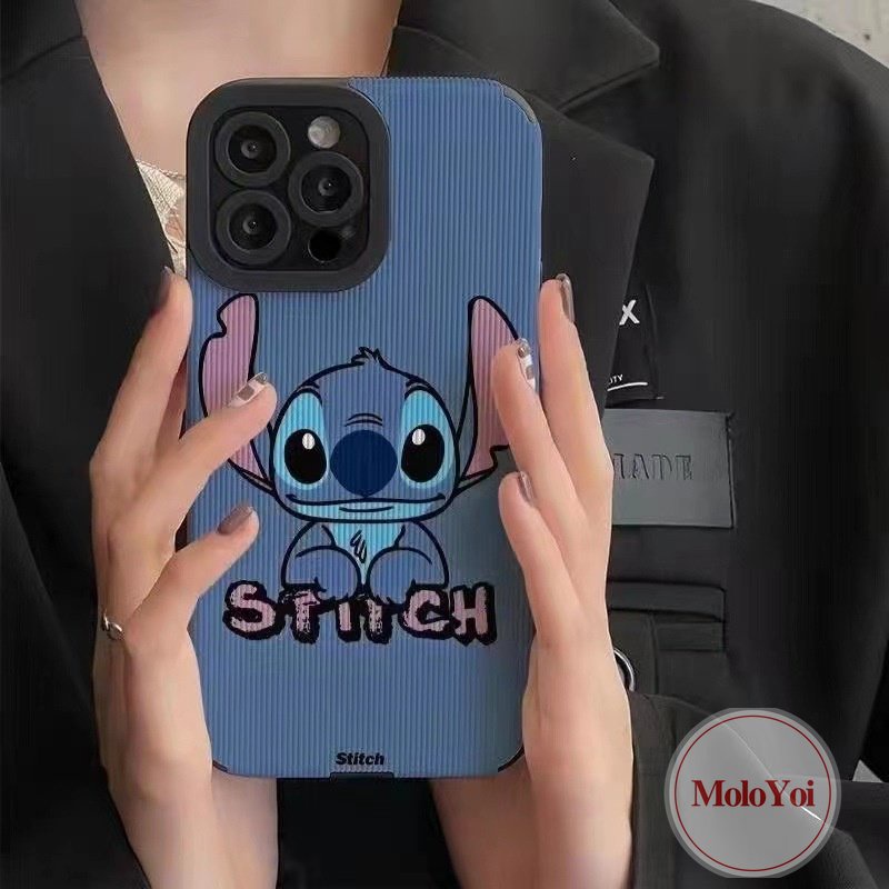 Casing Ponsel Tekstur Kulit Mewah Kompatibel Untuk IPhone 11 Pro Max8 7 Plus13 11 14 12 Pro MAX XR XS X MAX 7Plus Kartun Lucu Disney Stitch Lembut Tpu Shockproof Cover