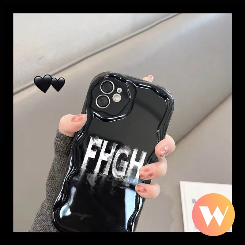 IPHONE Graffiti Huruf Inggris Casing Ponsel Kompatibel Untuk Iphone11 13 14 12 Pro Max7 6s 6 8 Plus X XR 7Plus XS Max SE 2020 3D Wavy Curved Edge Glossy Shockproof Back Cover