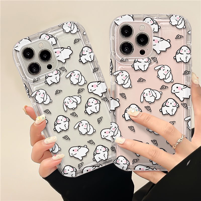 IPHONE Casing Ponsel Kelinci Lucu Kompatibel Untuk Iphone14 13 12 11 Pro XS Max X XR 7 8 Plus Soft Casing Transparan TPU Silikon Shockproof Cover