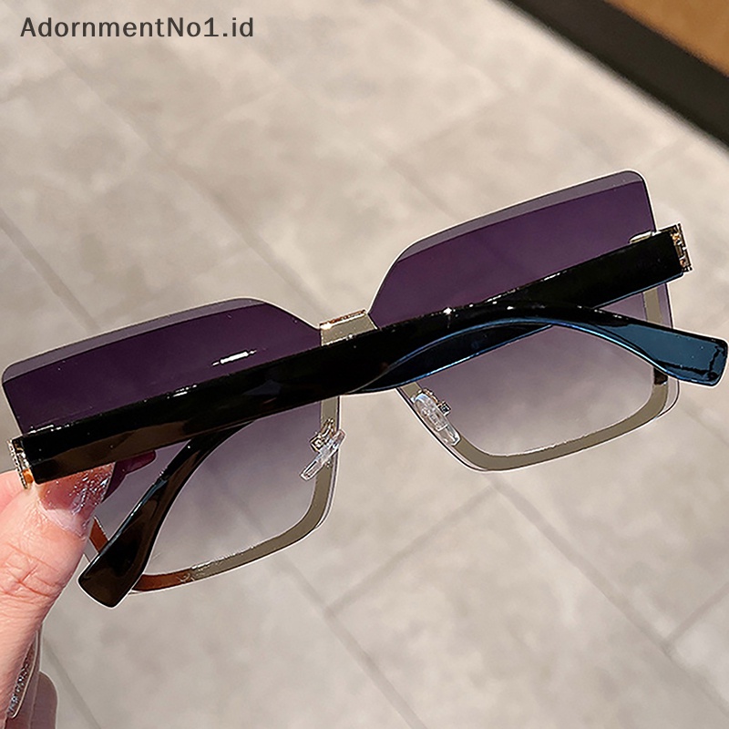 [AdornmentNo1] Fashion Square Rimless Frame Kacamata Hitam Wanita Klasik Outdoor UV400 Sunglasses [ID]