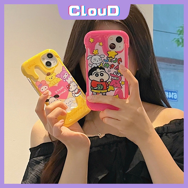 IPHONE Case 3D Ice Cream Cute Hello Kitty Kompatibel Untuk Iphone11 13 14 12 Pro Max 7Plus 8Plus XR X XS Max7 8 Plus SE 2020 Kartun Korea Crayon Shin-chan Pochacco Kuromi Soft Cover