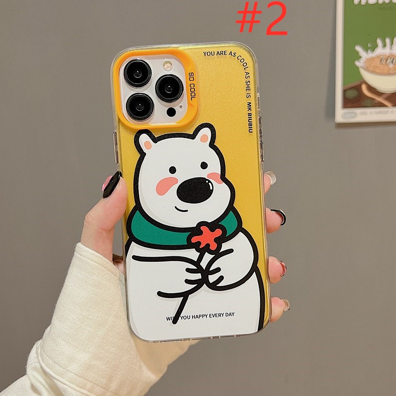 Black Cat &amp; White Bear Skin Feel Soft Case HP iP iPhone 12 13 14 Pro Max 11 Woman Girl FTD Casing Apple