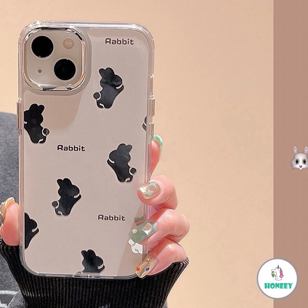 Kelinci Lucu Kartun Kelinci Makeup Cermin Plating Shockproof Phone Case Untuk iPhone 14 Pro 11 12 13 Pro Max Lovely Lembut Penutup Belakang