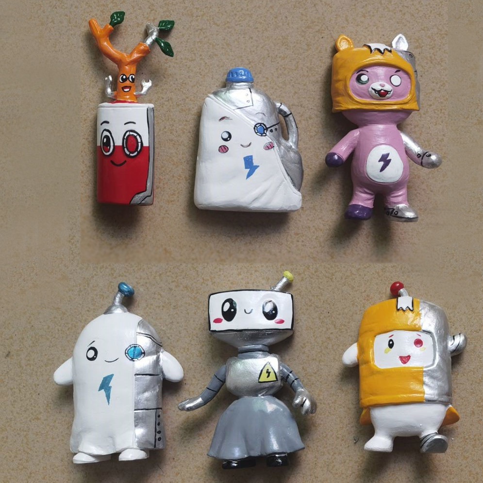 Terbaru 6 Pcs Lankybox Action Figure Mainan Cyborg Boxy Foxy Rocky Lankybot Milky Model Boneka topper Kue Mainan Koleksi