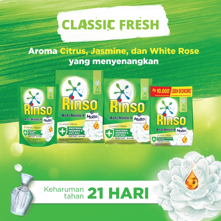 Rinso Molto Detergent Bubuk Deterjen Anti Noda Classic Fresh 1.2 kg x2