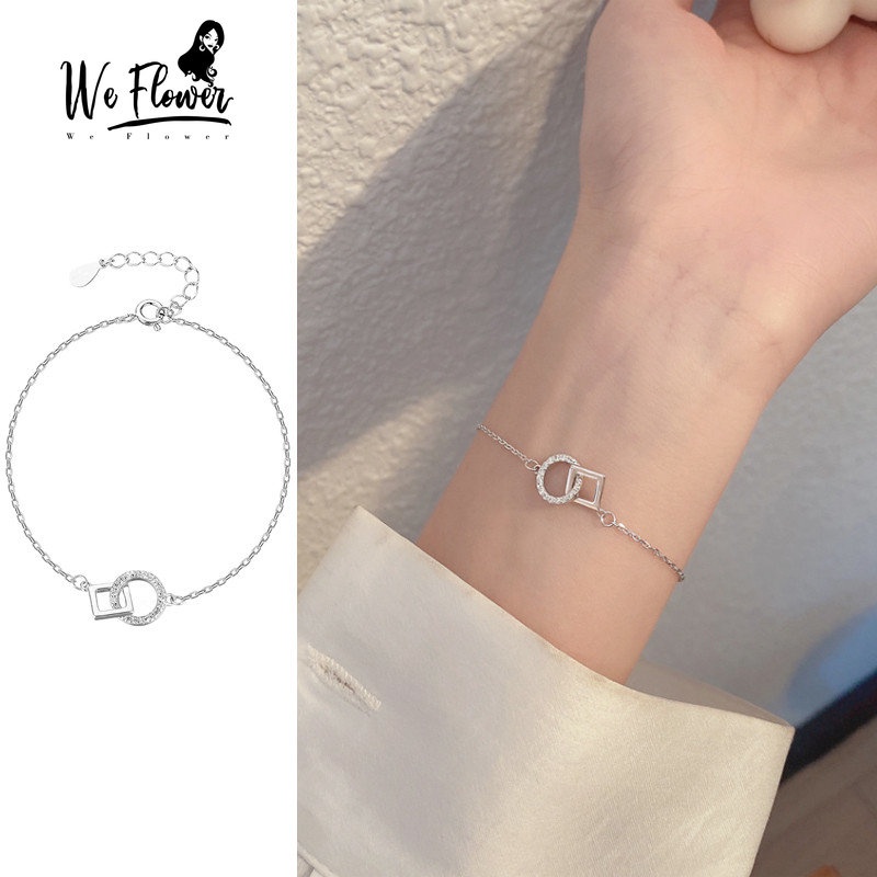 Kami Bunga Ins Trendi S925 Perak Bersinar Zirkon Geometris Pesona Gelang Untuk Wanita Perempuan Minimalis Berongga Persegi Lingkaran Gelang Fashion Rantai Pergelangan Tangan Perhiasan Hadiah