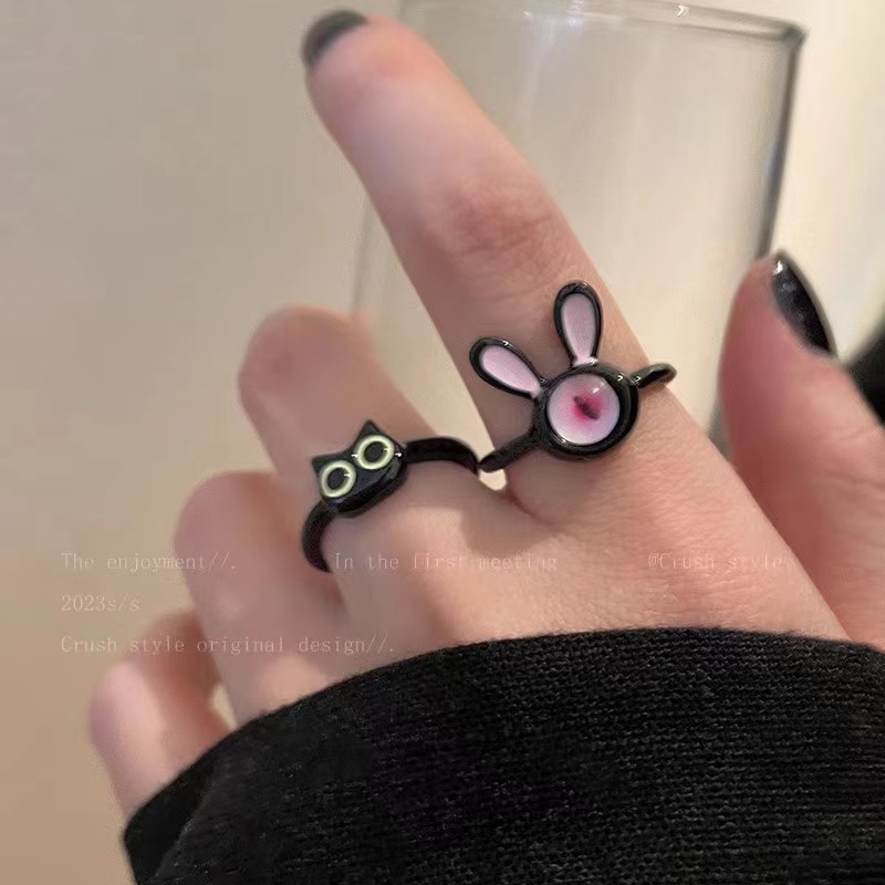 Lucu Lucu Kucing Monster Cincin Perempuan Ins Kartun Gadis Terbuka Jari Telunjuk Cincin Hadiah