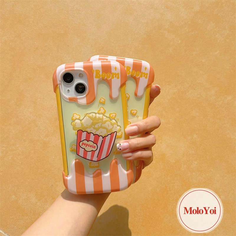 IPHONE Ins Korea Aesthetic Kartun Lucu Popcorn Kompatibel Untuk Iphone11 13 12 14 Pro Max 8Plus XR XS X Max 7Plus 8 7 Plus SE 2020 3D Ice Cream Case Silikon Lembut Penutup Belakang