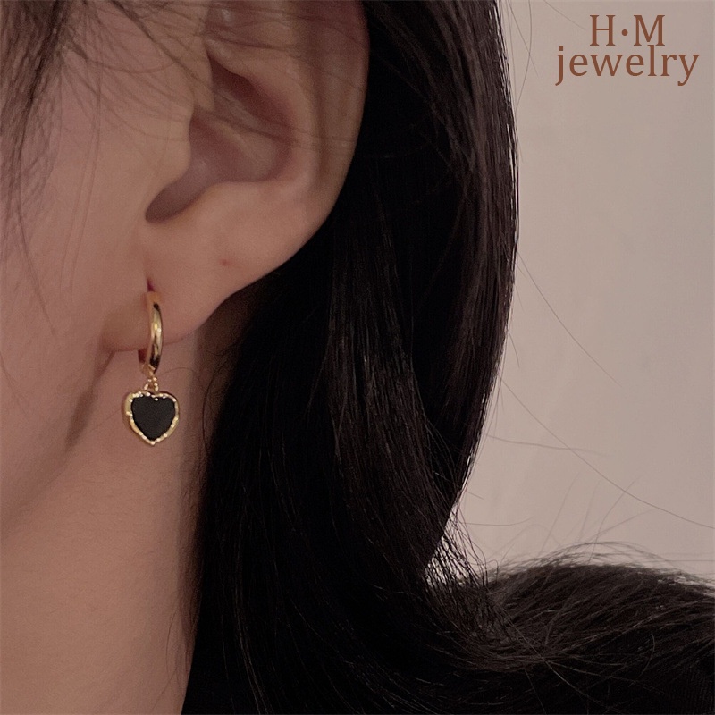 S925 Perak Retro Hitam Indah Anting Cahaya Mewah Bermutu Tinggi Anting-Anting