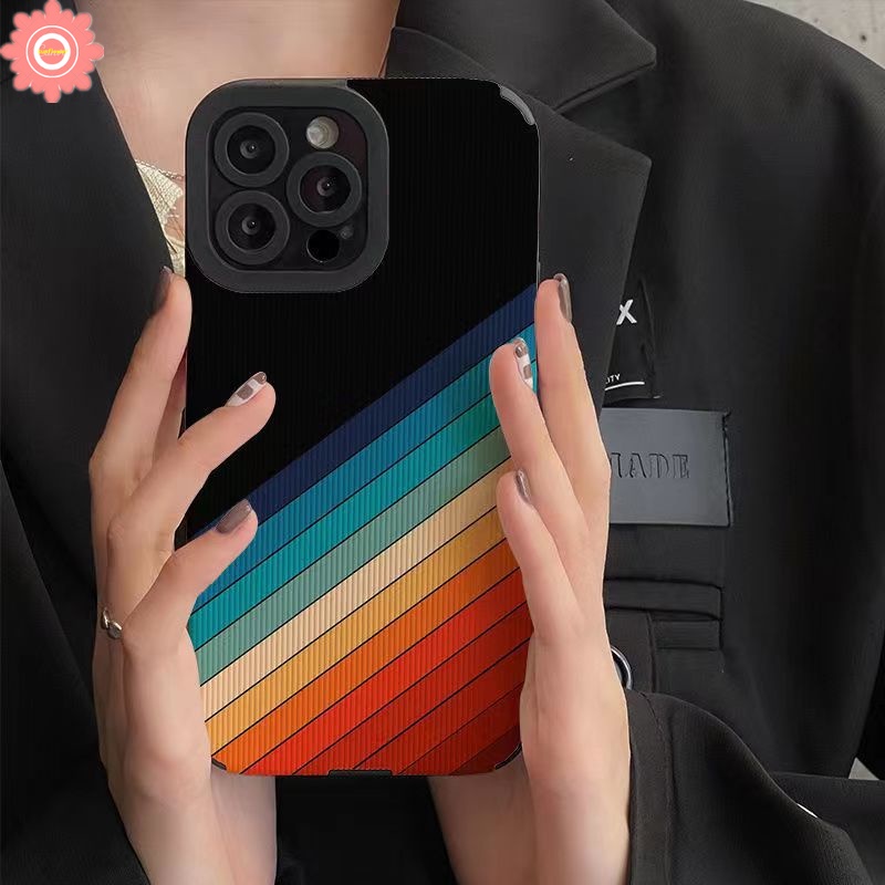 IPHONE Casing Ponsel Pelangi Kreatif Kompatibel Untuk Iphone11 14 13 12 Pro Max XR 7Plus X 7 8 Plus XS Max INS Warna Gradasi Fantasi Langit Berbintang Tahan Guncangan Gaya Korea Cover