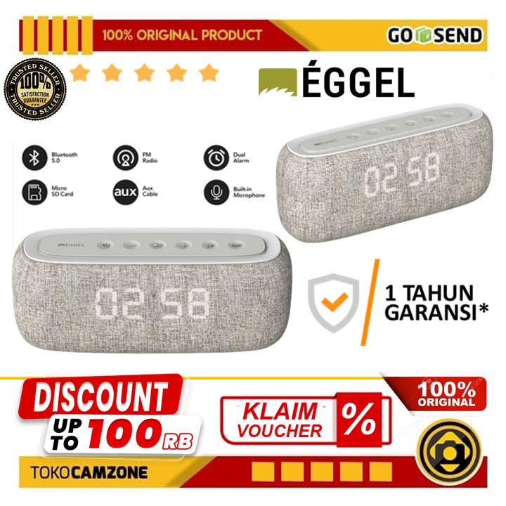 EGGEL Home Clock + Radio + Portable Bluetooth Speaker Garansi Resmi