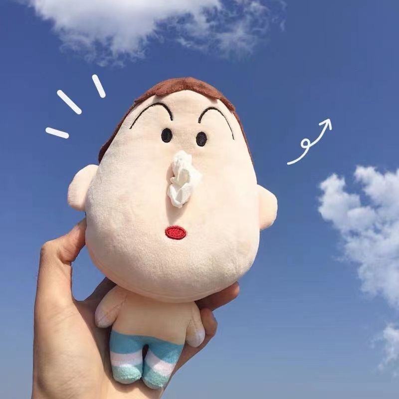 Crayon Shin-chan Boneka Plush Dengan Kotak Tisu Tas Couple Liontin Boneka Boneka Untuk Anak Lempar Bantal Boneka Lucu